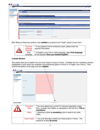 France Entry Form Example Campus France Application instructions in English | PDF