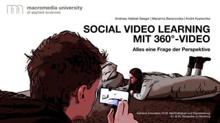 Andreas Hebbel-Seeger | Marianna Baranovska | André Kopischke
SOCIAL VIDEO LEARNING
MIT 360°-VIDEO
Alles eine Frage der Perspektive
Campus Innovation 2019: Nachhaltigkeit und Digitalisierung
21. & 22. November in Hamburg
 