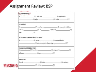 new
evidence
Assignment Review: BSP
 
