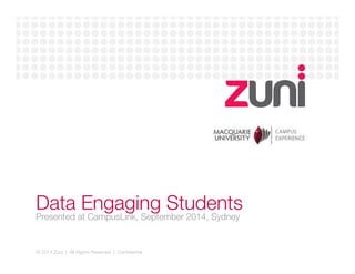 Data Engaging Students 
Presented at CampusLink, September 2014, Sydney 
© 2014 Zuni | All Rights Reserved | 
Confidential 
 