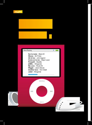 Playlist
Playlist
CAMPUS LYCEE / 28
Exe
Playlist
de l’été :
Sur la route – Black M
Waves – Mr Probz
All of me – John legend
Come on to me – Major Lazer
Pompelli – Bastille
jUBEL – Klingande
My Love – Route 94
Wiggle – Jason Derulo
Another love – Tom Odell
Jubel – Klingande
 