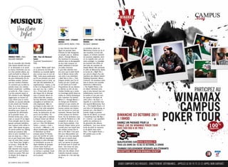 MUSIQUE
  MUSIQUE
     Par Alexandre
       Par Arno
         Dubois.
         Byhet
                                                                   HERMAN DUNE : STRANGE            METRONOMY : THE ENGLISH
                                                                   MOOSIC                           RIVIERA
                                                                   GREEN UNITED MUSIC / PIAS        BECAUSE / WARNER

                                                                   Le duo Herman Dune fait          Le troisième album de
                                                                   figure de pionnier dans          Metronomy s’ouvre sur le cri
                                                                   l’histoire du folk hexagonal,    des mouettes, le bruit des
                                                                   et rempile avec ce dixième       vagues, un lointain souvenir
FRIENDLY FIRES : PALA             EMA : Past Life Martyred         album « Strange Moosic ».        de vacances anglaises, dont
BEGGARS BANQUET                   Saints                           Pas forcément le renouveau       on se rappelle avec une cer-
                                  Souterrain Transmissions /       attendu dans la discographie     taine nostalgie. La nostalgie
Pas de nouvelles des Friendly     PIAS                             du duo mais toujours un          est pourtant loin d’être un
Fires depuis bientôt trois ans.                                    plaisir jubilatoire à écouter    des traits de caractère de
À se demander si on aurait        La culture “White trash” tient   ces jolies chansons.             Joseph Mount, tête pensante
la chance d’entendre une sui-     en la personne de Erika M.       Il aura fallu attendre trois     et pilier de Metronomy. Après
te à leur premier album, qui      Anderson sa nouvelle égérie,     ans pour que la paire David      le succès de « Night Out »
avait enchanté la critique et     plus connue sous le nom de       Ivar et Neman donne enfin        qui verra le départ d’un des
fait découvrir un des groupes     EMA. Cette jeune américaine      une suite à son précédent        membres des débuts Gabriel
les plus intéressants de ces      qui fit ses premiers pas dans    « Next Year In Zion ». Trois     Stebbing (bassiste), Mount
dernières années. Sachant         la musique punk et noisy au      longues années que l’un et       s’entoure de nouveaux mem-
que bon nombre d’artistes         sein des très éphémères et       l’autre ont mis à profit que     bres et donne une nouvelle
ne survivent pas au-delà du       expérimentaux Gowns, a mis       ce soit David par le biais       dimension à Metronomy.
premier essai, nos craintes       le feu à la blogosphère il y a   d’expositions de ses dessins     « The English Rivera » est
étaient amplement justifiées.     peu avec son clip « Califor-     ou Neman au sein du duo          un album clairement plus
La sortie de « Pala » nous a      nia ». À tout juste 28 ans,      Zombie Zombie qui a rendu        pop et plus dansant que son
à la fois redonné espoir et       elle frappe fort et dérange      un hommage plutôt réussi au      prédécesseur, tourné vers
fait craindre le pire. Midnight   avec ce premier album os-        maître du cinéma fantastique     la lumière et non plus vers
Juggernauts ou encore Cut         cillant entre folk crasseux,     John Carpenter l’an dernier.     les vapeurs chimiques de
Copy s’étant pour le moins        hip-hop décharné, ambiance       Même si « Strange Moosic »       cette scène « Nu Rave » à
viandés, on pouvait attendre      anxiogène et sentiment de        ne change pas fondamen-          laquelle on a peut-être trop
le pire venant des Friendly       vide angoissant. Mais ce         talement et que certains de      vite associé Metronomy. Tout
Fires. Et ce n’est heureuse-      qui frappe le plus dans cet      ses détracteurs pourraient y     de « The English Rivera » et
ment pas le cas même si ce        album, c’est cette sensation     trouver comme une impres-        son intro à la Gainsbourg, en
deuxième opus risque de           de déconstruction perma-         sion de tourner en rond par      passant par « She Wants »
surprendre les aficionados        nente, de destruction du son     moments, Herman Dune fait        premier single et premier
de la première heure. La          par le son lui-même. On          et fera toujours du Herman       tube de cet album, ou encore
formule évolue peu, certes,       sent la rage prête à exploser    Dune. Pas de révolution sous     « Everything Goes My Way »
mais ce nouvel LP est digne       à chaque instant qui dévore      le soleil de Portland où a été   et « Corinne » qui rappellent
d’une plongée dans les plus       les morceaux qui compo-          enregistré cet album, et où      parfois les ambiances et
grands carnavals brésiliens,      sent ce « Past Life Martyred     le duo franco-suédois s’est      les gimmicks des albums
avec toujours cette même re-      Saints », comme « Coda »         entouré d’Adam Selzer qu’on      précédents, tout nous donne
cette : faire danser les gens.    ou encore « Milkman ». Un        connaît pour son travail avec    envie de partir en vacances
On pense parfois aux Talking      album insaisissable, brûlant     des artistes comme She &         et de glisser dans notre
Heads qui puisaient déjà          et diabolique qui ferait         Him ou M. Ward. C’est peut-      iPod « The English Rivera »,
dans la sono mondiale il y a      presque passer PJ Harvey         être pour dépoussiérer son       BO parfaite pour un été
plus de vingt ans. « Pala »       pour une sorcière de conte       image un peu trop appuyée        ensoleillé.
est un pari risqué mais réussi    Disney. EMA est impudique,       folk que ce nouvel essai
avec de vrais tubes comme         électrique et aime déranger.     dégage une énergie plus
« Live Those Days Tonight »       La blondinette se pose en        rock, qui permet au groupe
ou encore « Show Me The           digne héritière de groupes       de renouer avec le succès de
Light ». À l’arrivée, il aura     comme Sonic Youth ou             Giant. Une chose est sûre,
fallu attendre trois longues      encore Velvet Underground.       ces deux-là ont tracé leur
années, mais quel bonheur         La noirceur a quelque chose      sillon loin des diktats d’une
d’avoir pu passer l’été avec      de sublime parfois, EMA en       industrie musicale toujours
ce disque, de la plage au         est la preuve.                   en attente de « the next big
dancefloor !                                                       thing ».

8 / campus mag OctObre                                                                                                              OctObre campus mag / 9
 