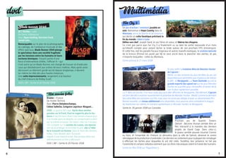 76
dvd
Blade runner 2049 :
SF / Thriller - USA
De Denis Villeneuve
Avec Ryan Gosling, Harrison Ford,
Jared Leto…
Remarquable sur le plan de la photographie,
du cadrage, de l’ambiance musicale et des
effets spéciaux, Blade Runner 2049 plonge
le spectateur dans une société fragilisée
par les tensions entre les humains et leurs
esclaves bioniques. Faisant partie d’une
force d’intervention d’élite, l’officier K – qui
n’est autre qu’un Blade Runner, est chargé de trouver et d’exécuter
ceux qui désobéissent aux ordres de leurs maîtres. Mais après avoir
découvert un élément gardé secret depuis longtemps, il devient
lui-même la cible des plus hautes instances.
Une suite impressionnante, largement à la hauteur
du chef d’œuvre de Ridley Scott.
DVD / BR – Sortie le 14 Février 2018
Nos années folles
Drame - France
De André Téchiné
Avec Pierre Deladonchamps,
Céline Sallette, Grégoire Leprince-Ringuet…
1916. La guerre fait rage. Après deux années
passées sur le front, Paul ne supporte plus la vio-
lence et les horreurs dont il est témoin chaque jour.
Il se mutile alors et déserte, se condamnant à mort
par la même occasion. De retour chez lui, il va pou-
voir compter sur le soutien de Louise, son épouse :
afin de le protéger et lui éviter le pire, elle a l’idée
de le travestir en femme. Dans le Paris des Années
Folles, Paul devient alors Suzanne.
Inspiré d’une histoire vraie, Nos années folles est
définitivement un film à découvrir…
DVD / BR – Sortie le 20 Février 2018
Multimedia
Far Cry 5
Un jeu d’action / aventure jouable en
solo. Bienvenue à Hope County dans le
Montana, terre de liberté et de bravoure
qui abrite un culte fanatique prêchant la
fin du monde : Eden’s Gate.
Défiez son chef, Joseph Seed, et ses frères et soeur, et libérez les citoyens.
Ce n’est pas parce que Far Cry 5 a finalement vu sa date de sortie repoussée d’un mois
qu’Ubisoft compte pour autant lâcher la bride autour de son prochain FPS d’envergure.
Et cette fois, exit les paradis fiscaux tropicaux et autres massifs exotiques, le sixième épisode
de la licence (Primal est passé par là) se veut ancré dans le plancher des vaches, et pas
n’importe lesquelles : celles du Montana.
Sortie prévue le 27 mars 2018
Detroit Become Human
Prochain jeu de Quantic Dream,
Detroit  : Become Human semble être un
film interactif à la manière des derniers
projets de David Cage. Dans celui-ci,
le joueur semble pouvoir incarner Connor
ou Kara, et l’ensemble de l’histoire se déroulera dans la ville de Detroit, devenue le centre
névralgiquedelaproductiond’androïdes.Cesdernierssecontententpourlaplupartdes’employer
à effectuer les tâches pour lesquelles ils ont été créés. Toutefois, leur présence ne fait pas
l’unanimité et certains individus estiment que ces êtres mécaniques volent le travail des humains.
Sortie en Mai 2018 sur Playstation 4 .
Monster Hunter W Et voici enfin la troisème Bêta de Monster Hunter
de Capcom !
World, un des ennemis les plus terribles du jeu est
disponiblepourpermettreauxchasseursderelever
le défi : le Nergigante. La Team Darkside qui est la
grande experte des speed run sur les jeux Monster
Hunter en a profité pour s'échauffer et tenter de le
tuer le plus rapidement possible.
La 3e
Bêta est lancée, il ne vous reste plus qu'à aller affronter le Nergigante. Décidément, Capcom
est bien décidé à montrer ouvertement le potentiel de Monster Hunter : World. Comme la dernière
fois cette Bêta est exclusive à la PS4 mais vous ne serez pas obligés d’avoir un abonnement PS+.
Bonne nouvelle, un niveau additionnel sera disponible, vous pourrez ainsi combattre le dragon
de l'extinction lui-même, le monstre symbolisant ce Monster Hunter, le Nergigante.
Sortie le 26 janvier 2018 sur Consoles
 