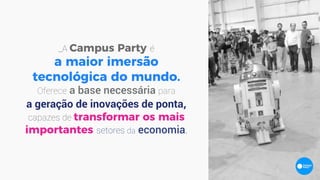 Sed ut perspiciatis unde omnis iste
natus error sit voluptatem
accusantium doloremque laudantium,
totam rem aperiam. Sed ut perspiciatis
unde omnis iste natus error sit
voluptatem accusantium doloremque
laudantium, totam rem aperiam.
TITLE HERE
_A Campus Party é
a maior imersão
tecnológica do mundo.
Oferece a base necessária para
a geração de inovações de ponta,
capazes de transformar os mais
importantes setores da economia.
 