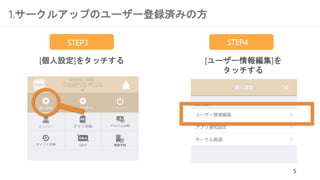 1.サークルアップのユーザー登録済みの方
5
[個人設定]をタッチする [ユーザー情報編集]を
タッチする
STEP3 STEP4
 