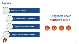 2
Agenda
About ICICI Group
ICICI Securities – About Us
Compensation Structure
Campus Recruitment Process
 