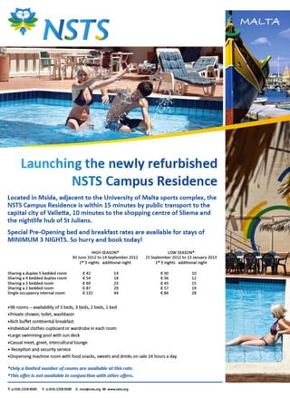 NSTS Campus Residence Special Pre-Opening Rates