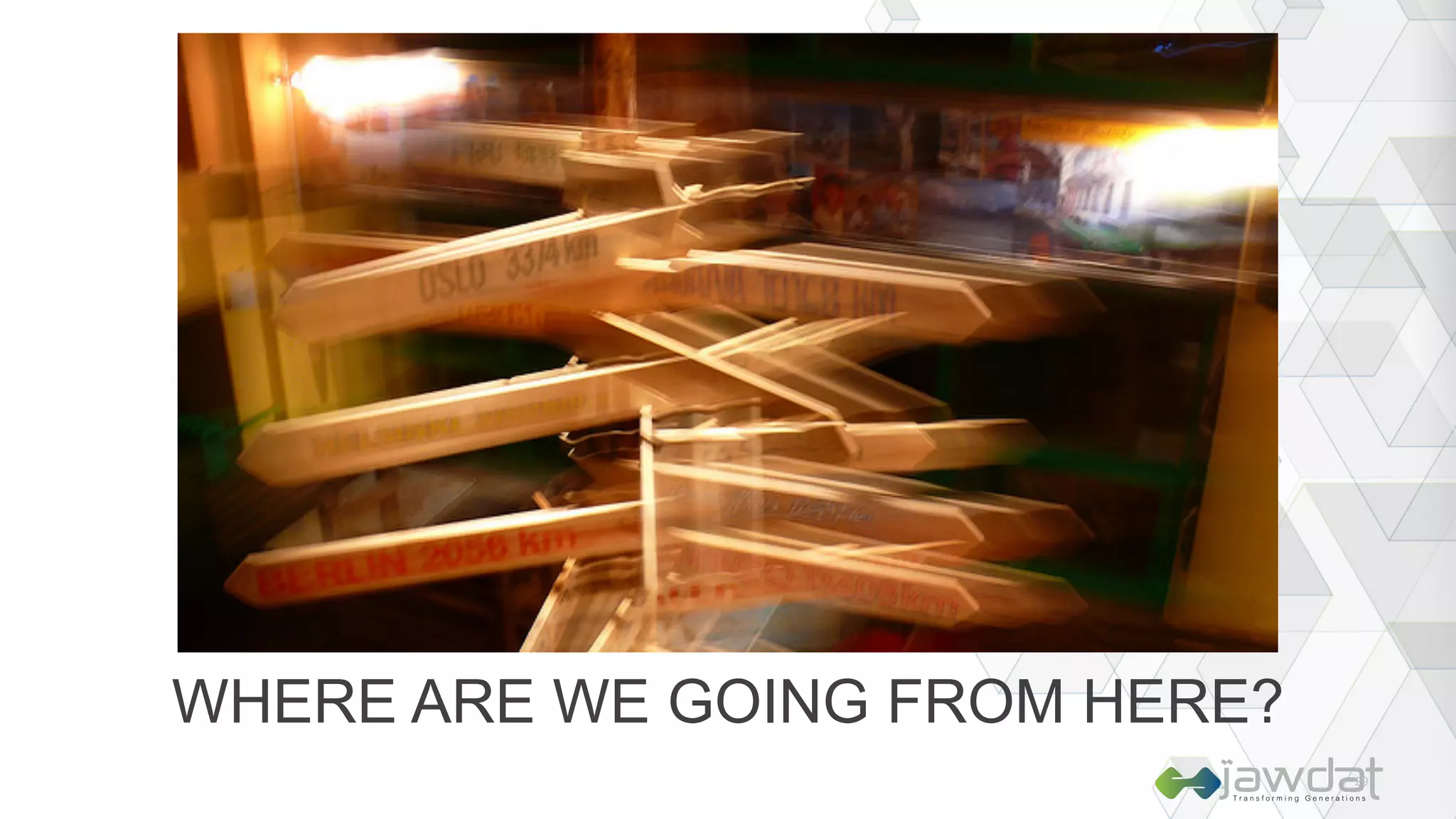 WHERE ARE WE GOING FROM HERE?
29
 