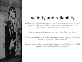 Exploratory researchExploratory research helps the researcher develop an understanding of the problem.  It is often used in the initial stages of the research.  Exploratory research can be used to;develop a focus and direction for conclusive research