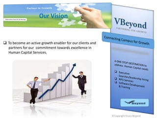  To become an active growth enabler for our clients and
partners for our commitment towards excellence in
Human Capital Services.

© Copyright Vision Beyond

 