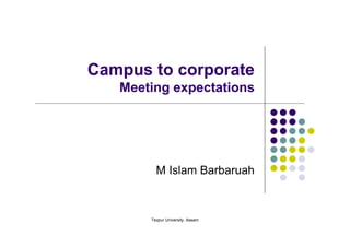 Tezpur University, Assam
Campus to corporate
Meeting expectations
M Islam Barbaruah
 