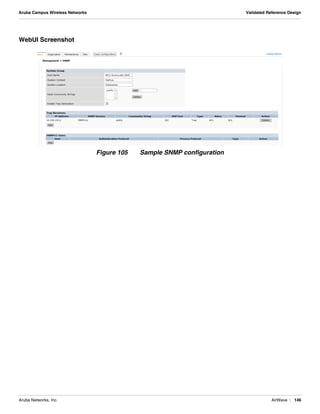 Aruba Networks, Inc. AirWave | 146
Aruba Campus Wireless Networks Validated Reference Design
WebUI Screenshot
Figure 105 Sample SNMP configuration
 
