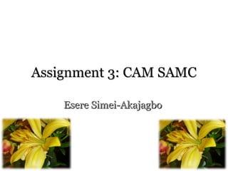 Assignment 3: CAM SAMCAssignment 3: CAM SAMC
Esere Simei-AkajagboEsere Simei-Akajagbo
 