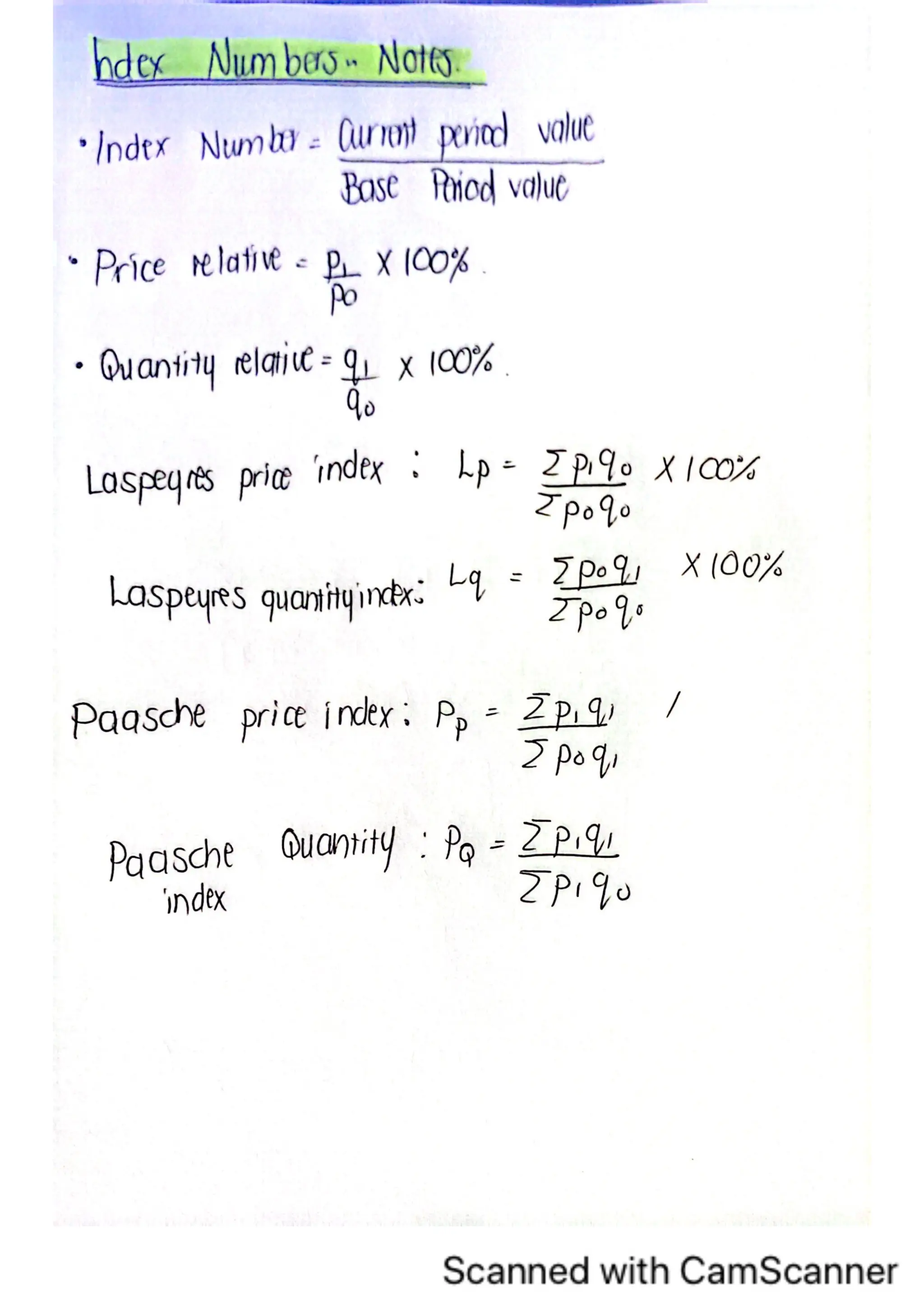 INDEX NUMBERS FORMULAE STATISTICS ANSWER BOOKpdf