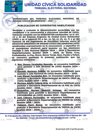 COMUNICADO TEN - UCS  CANDIDATOS HABILITADOS ELECCIONES INTERNAS 2024 UCS