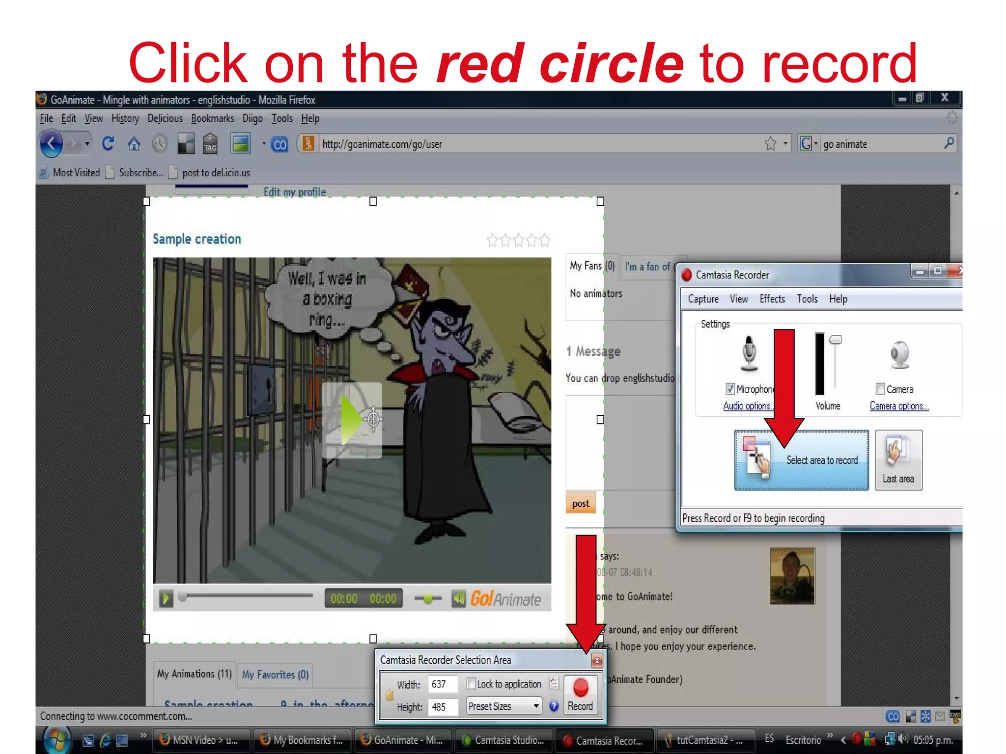 Click on the red circle to record