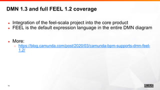 14
● Integration of the feel-scala project into the core product
● FEEL is the default expression language in the entire D...