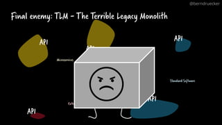 Final enemy: TLM - The Terrible Legacy Monolith
API
API
API
API
API
API
Microservices
External Services
Standard Software
@berndruecker
API
 