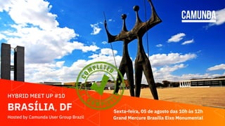 BRASÍLIA, DF
HYBRID MEET UP #10
Hosted by Camunda User Group Brazil
Sexta-feira, 05 de agosto das 10h às 12h
Grand Mercure...