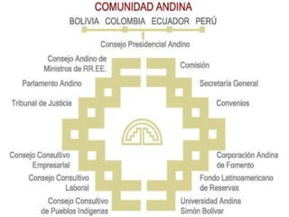 SISTEMA ANDINO DE INTEGRACIÓN (SAI)

Es el conjunto de órganos e instituciones de la Comunidad Andina
que tiene como finalidad permitir una coordinación efectiva entre sí
para profundizar la integración subregional andina, promover su
proyección externa y robustecer las acciones relacionadas con el
proceso de integración.

Los órganos e instituciones se rigen por el Acuerdo de Cartagena, y
por sus respectivos tratados constitutivos y sus protocolos
modificatorios.
 