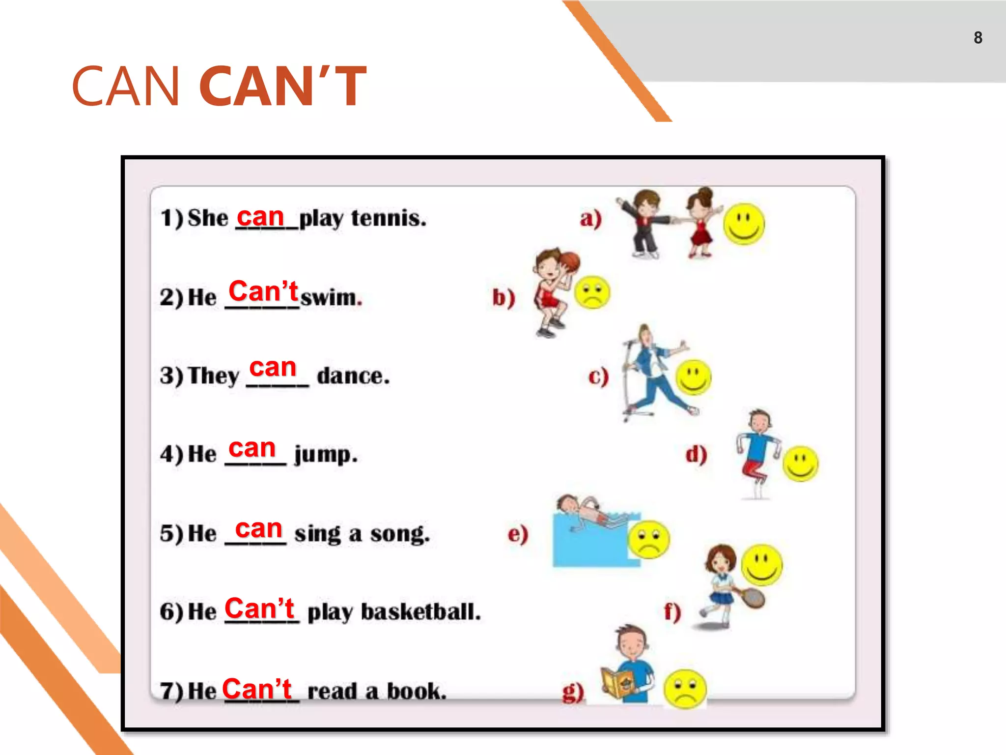 CAN CAN’T
8
can
Can’t
can
can
can
Can’t
Can’t