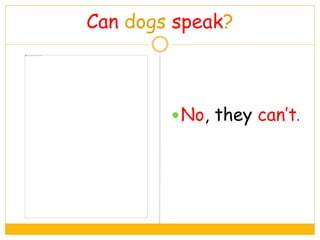 Can dogs speak?
No, they can’t.
 