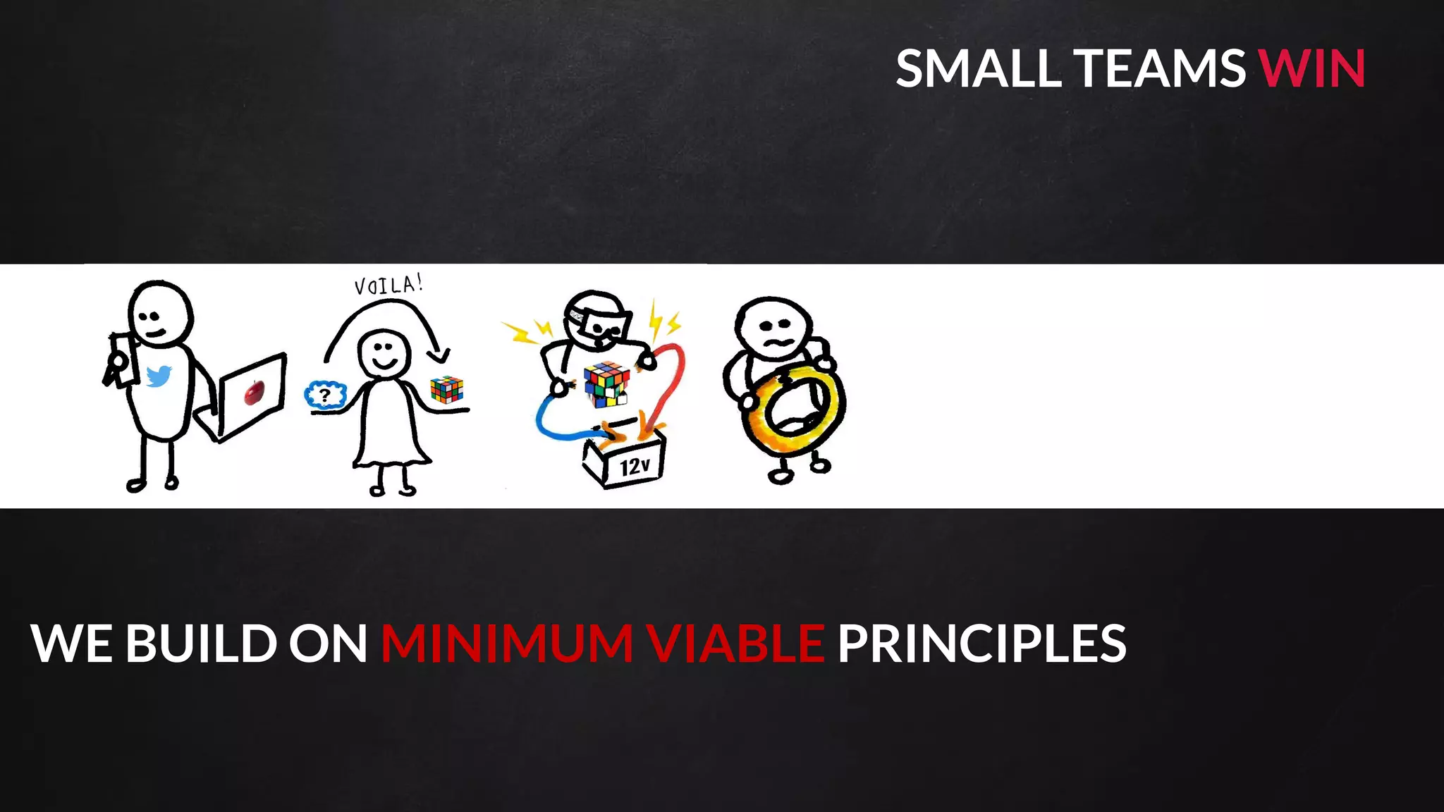 SMALL TEAMS WIN
WE BUILD ON MINIMUM VIABLE PRINCIPLES
 