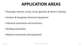 • Passenger vehicles, trucks, buses (gasoline & electric vehicles)
• Aviation & Navigation Electronic Equipment
• Industrial automation and machinery
• Building automation
• Medical instruments and equipment
APPLICATION AREAS
09EC7563 - SEMINAR | HARIHARAN K16-07-2019 #20
 