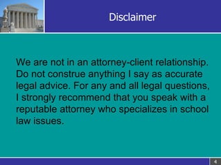 Disclaimer <ul><li>We are not in an attorney-client relationship. Do not construe anything I say as accurate legal advice....