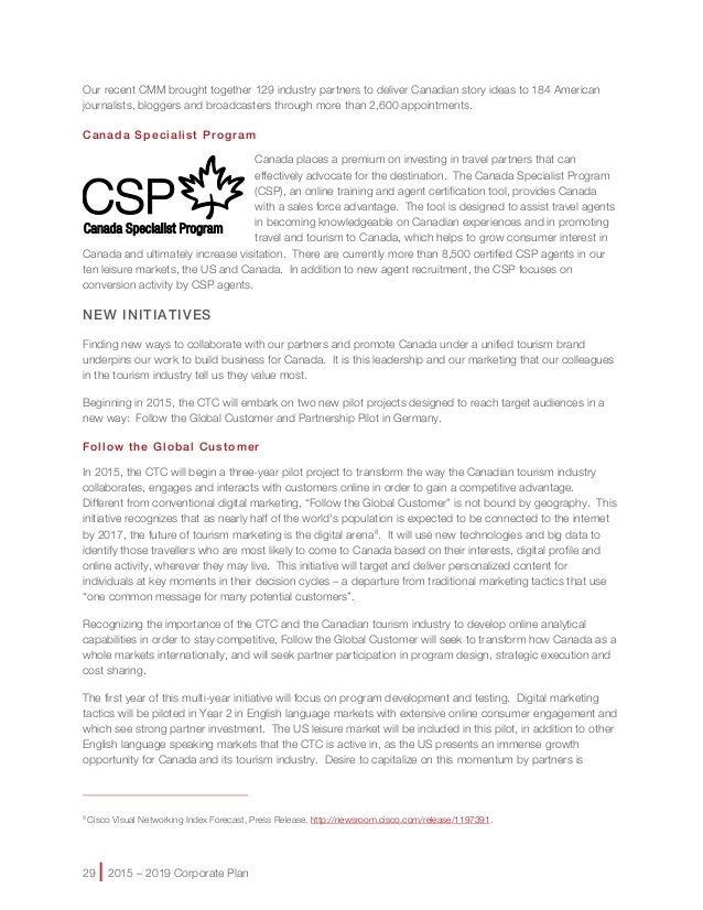 CANADA | CTC Corporate Plan Summary | 2016 - 2019 CANADA | CTC Corporate Plan Summary | 2016 - 2019