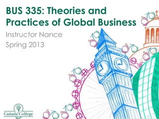 BUS 335: Theories and
Practices of Global Business
Instructor Nance
Spring 2013
 