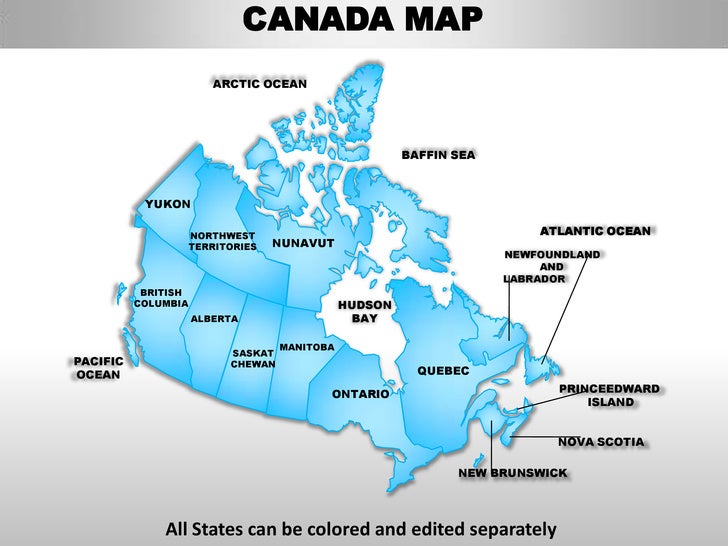 Canada country editable powerpoint maps with states and counties
