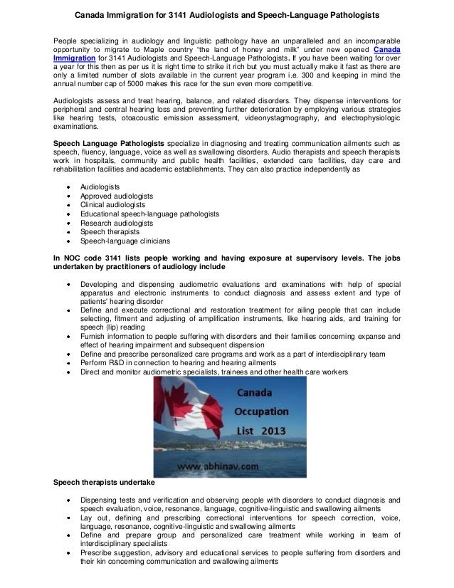 Canada Immigration For 3141 Audiologists And Speech Language Patholog