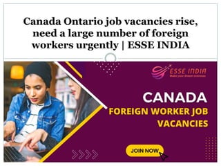 Canada Ontario job vacancies rise,
need a large number of foreign
workers urgently | ESSE INDIA
 