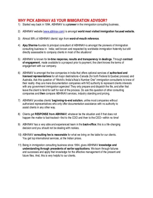 immigration to canada immigration consultant resume