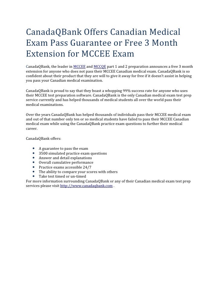 CanadaQBank Offers Canadian Medical Exam Pass Guarantee or Free 3 Month