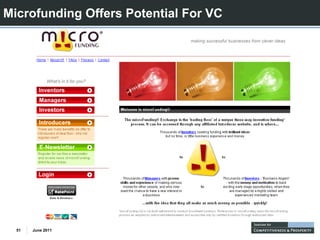 Microfunding Offers Potential For VC




  51   June 2011
 