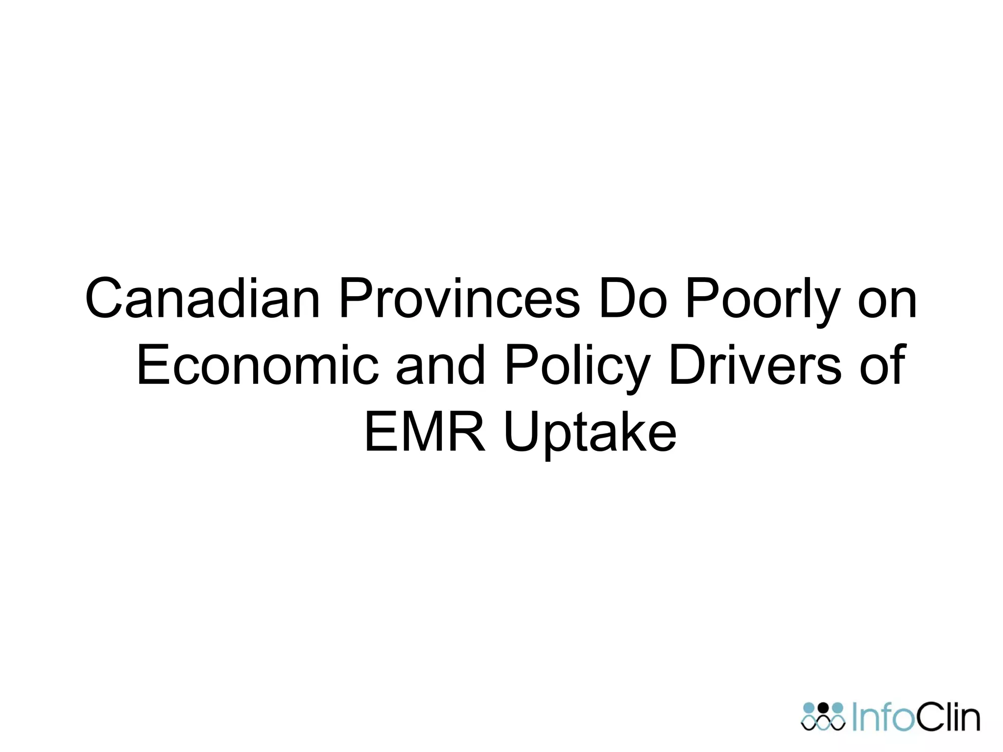 Canadian Provinces Do Poorly on
Economic and Policy Drivers of
EMR Uptake
 