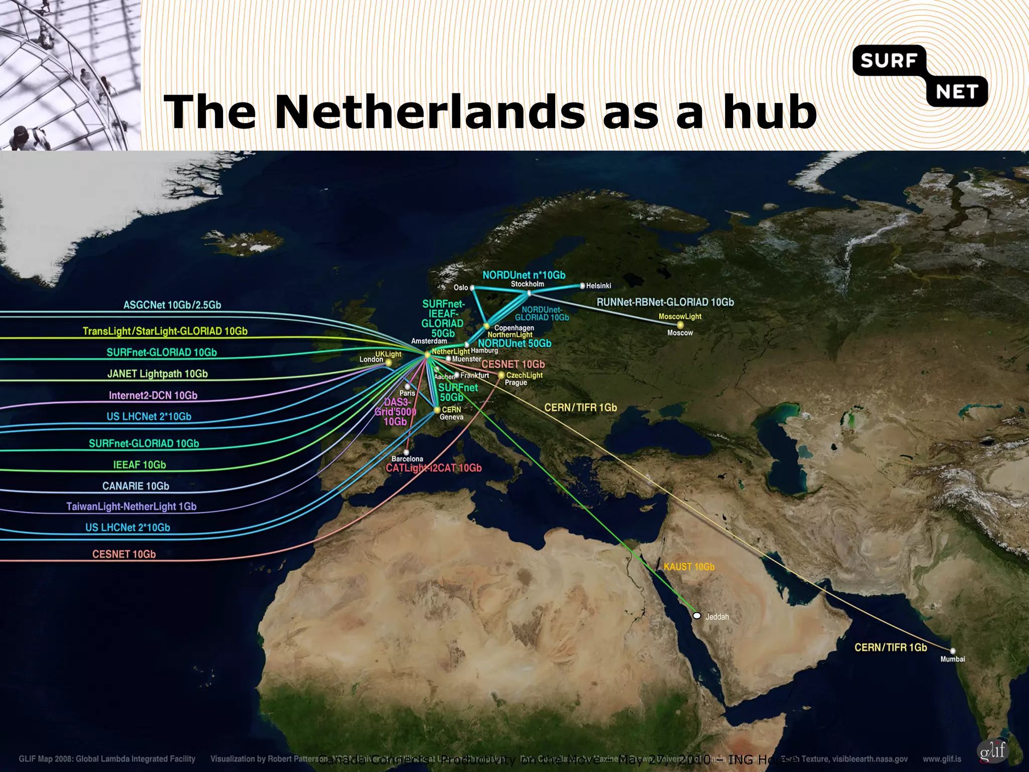 The Netherlands as a hub




                                                             KAUST 10Gb



                                                                     Jeddah




6	

            Canada Connects: Productivity on the Move – May 27, 2010 – ING House
                                               6
 