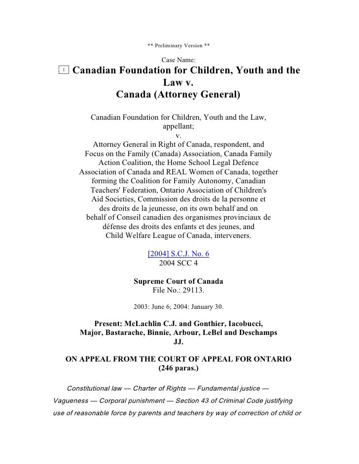 Canadian Foundation For Children, Youth And The Law V Canada