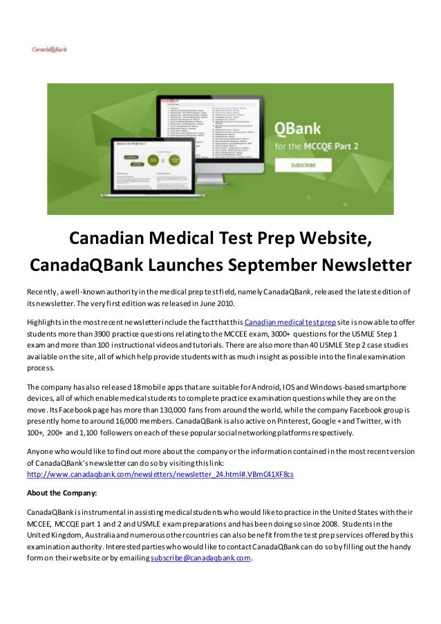 Canadian Medical Test Prep site, CanadaQBank Launches September