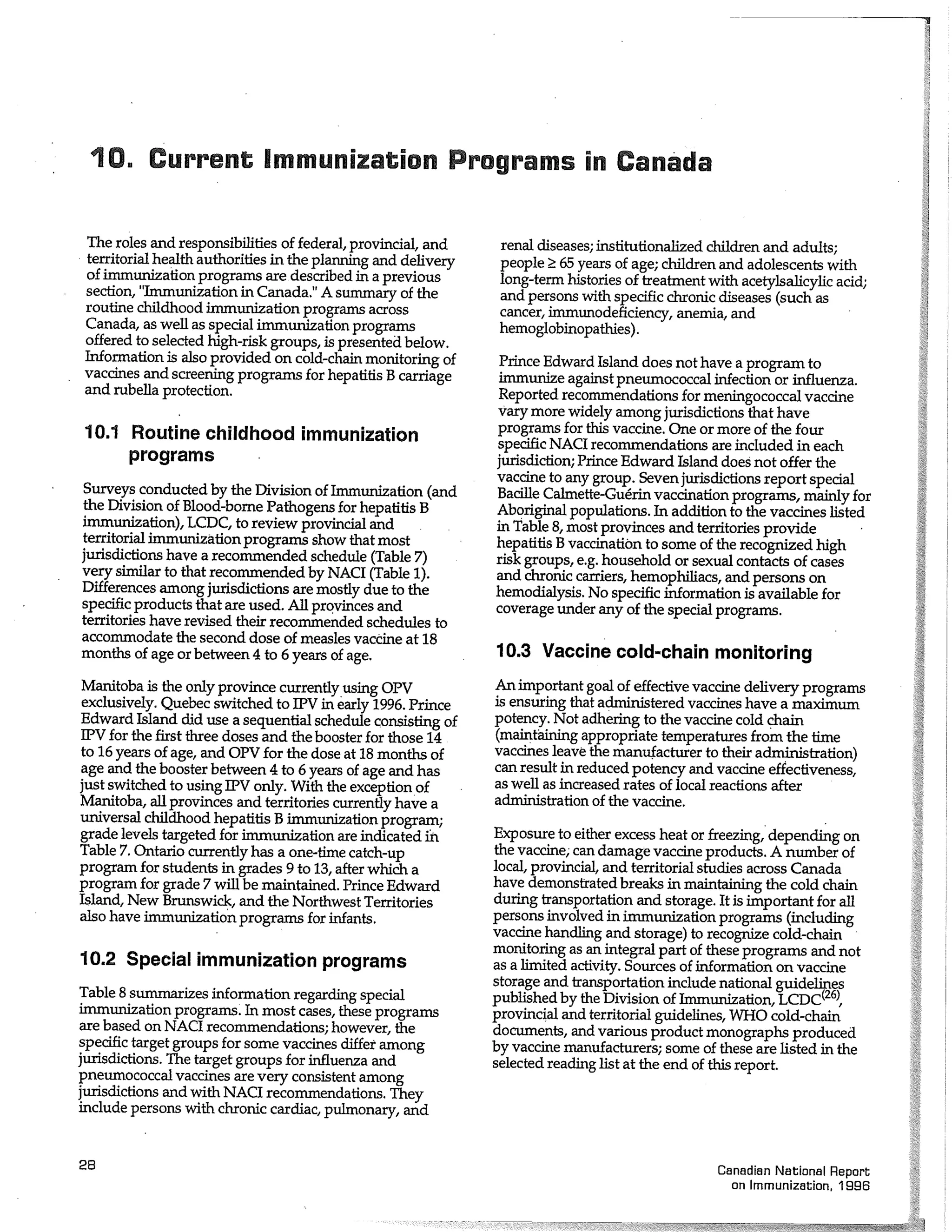 Canadian report and law on immunization