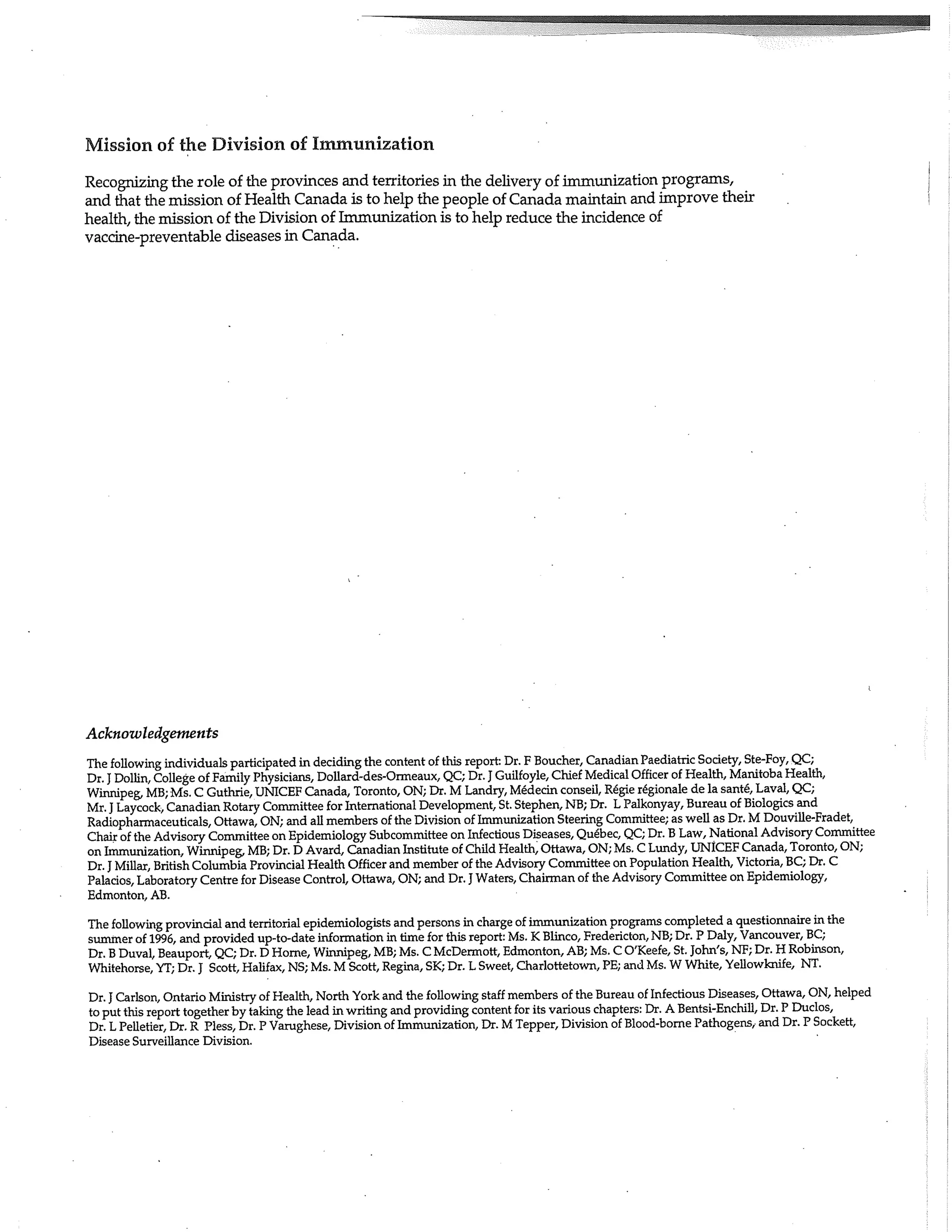 Canadian report and law on immunization