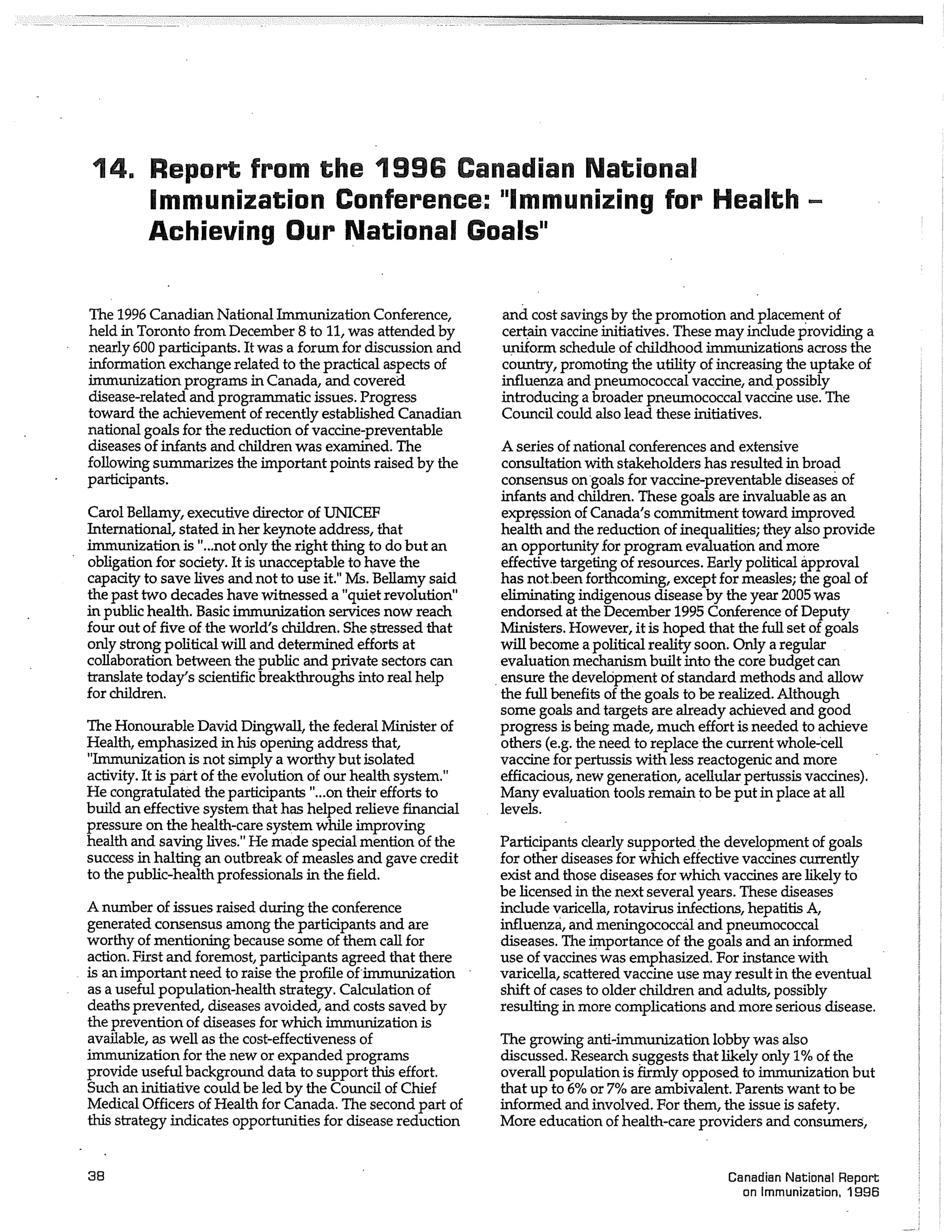 Canadian report and law on immunization
