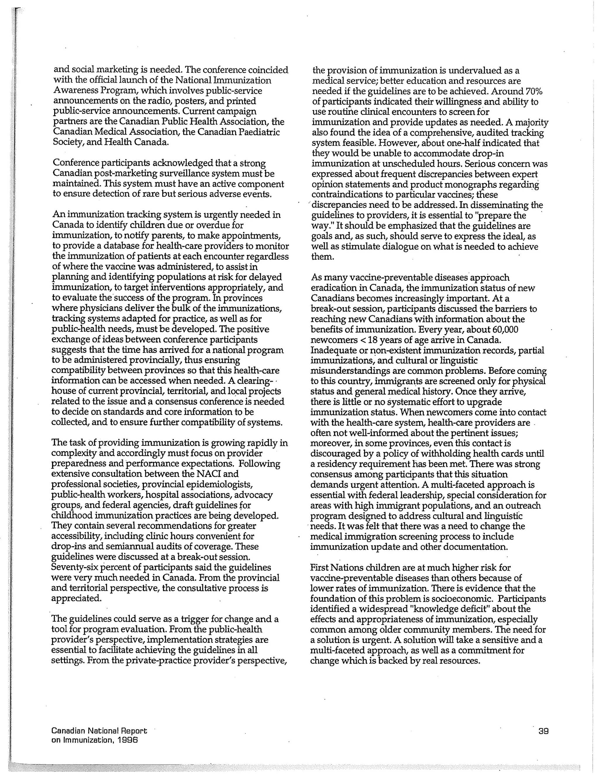 Canadian report and law on immunization