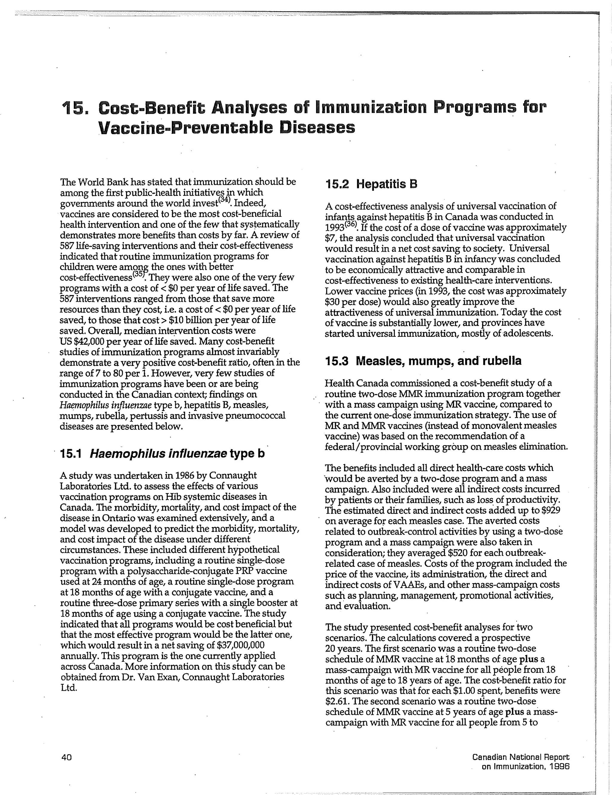 Canadian report and law on immunization