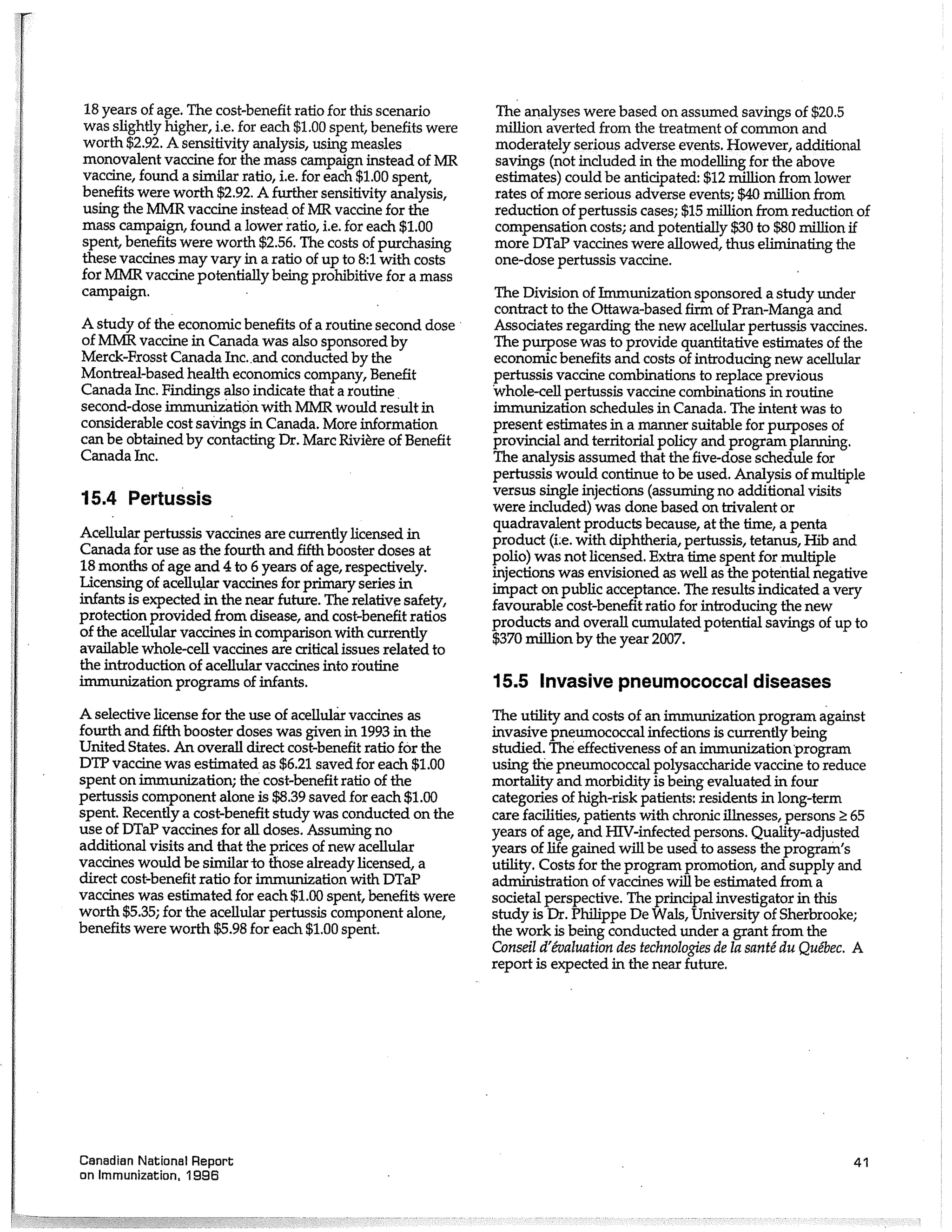 Canadian report and law on immunization