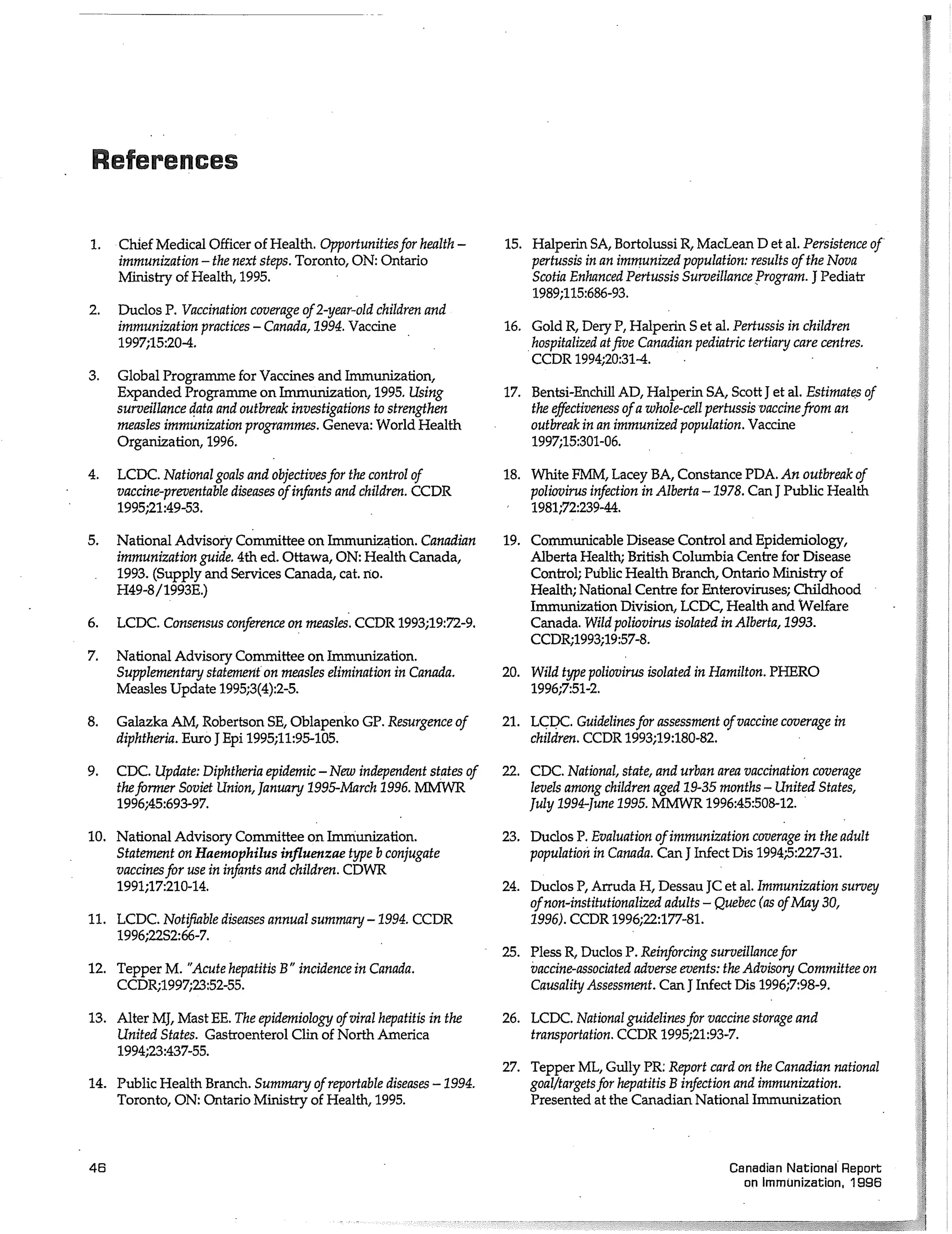 Canadian report and law on immunization