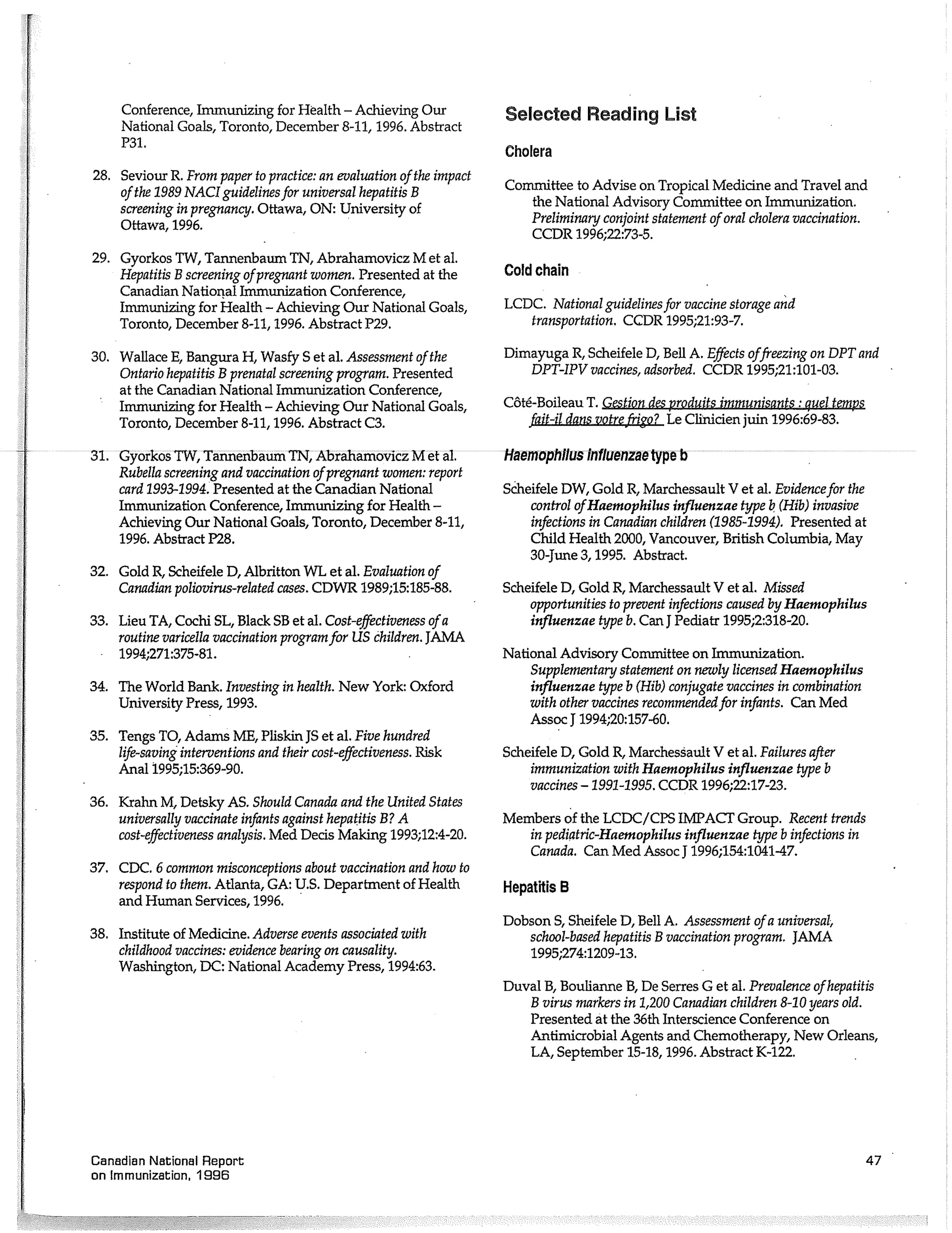 Canadian report and law on immunization