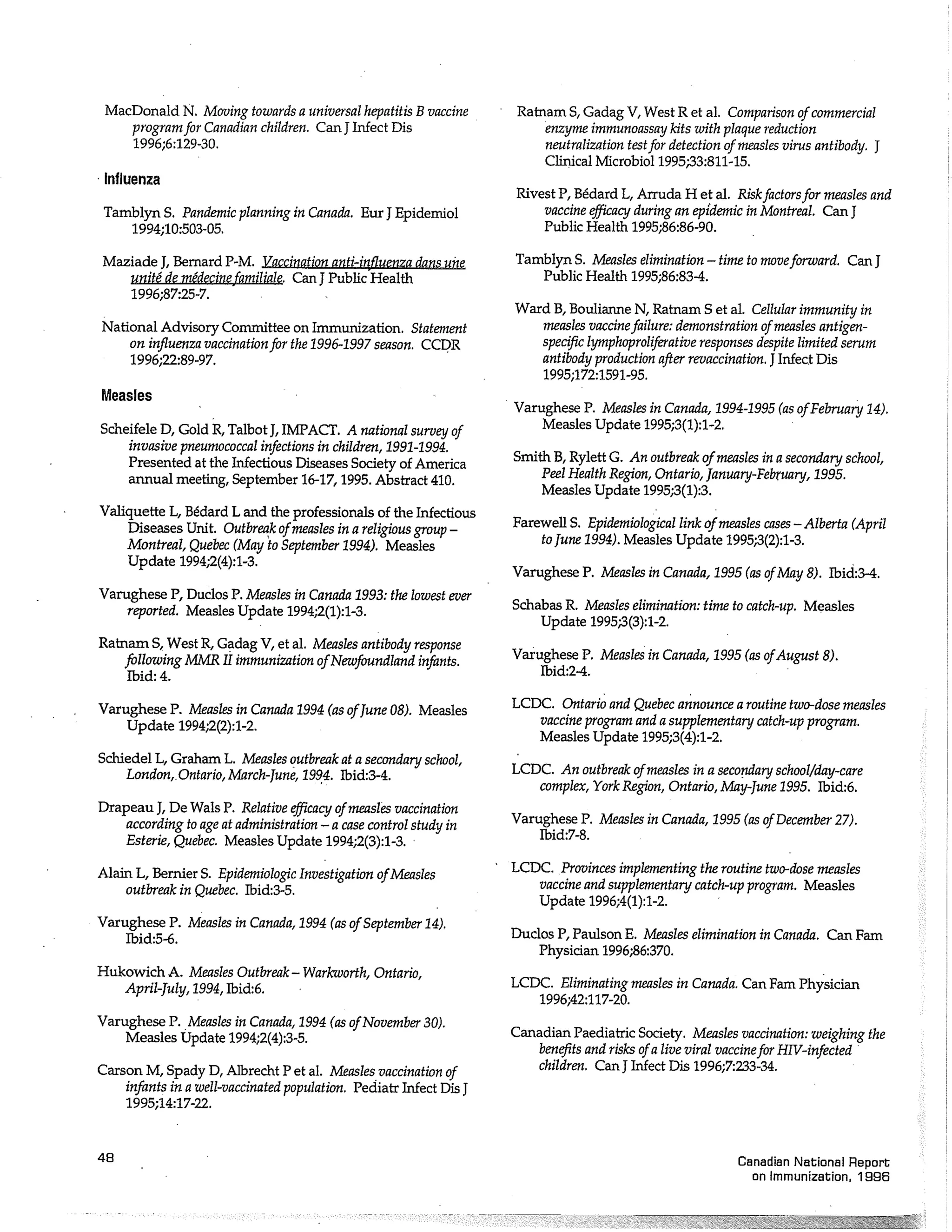 Canadian report and law on immunization